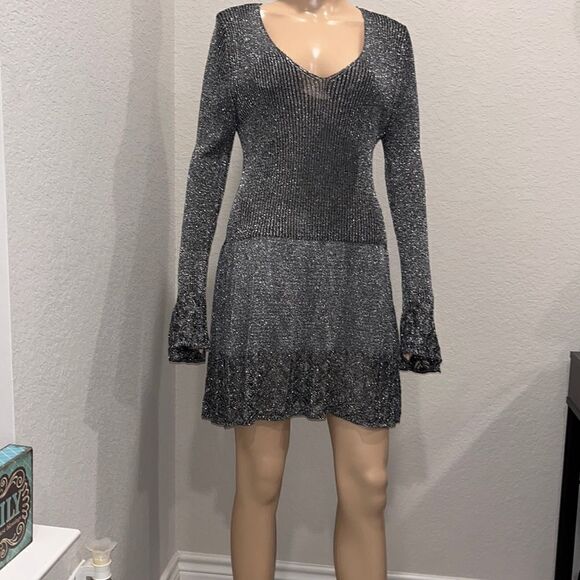Soft surroundings grey metallic sparkly sweater dress - Picture 1 of 5